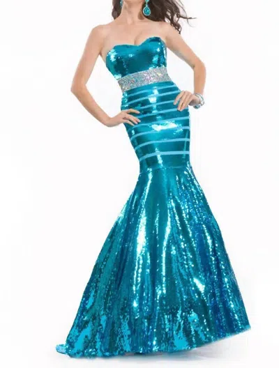 Rachel Allan Strapless Fully Sequin Mermaid Gown In Turquoise In Blue