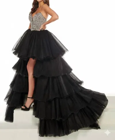 Rachel Allan Strapless Hi-lo Gown In Black
