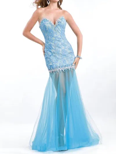 Rachel Allan Strapless Lace And Soft Tulle Gown In Turquoise In Multi