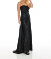 Rachel Allan Strapless Lace Jumpsuit With Satin Overskirt In Black In Black
