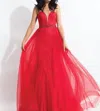 Rachel Allan Strapless Lace Floral Prom Dress With Overskirt In Red In Red