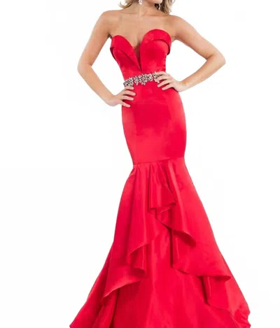 Rachel Allan Strapless Matte Satin Mermaid Gown In Red
