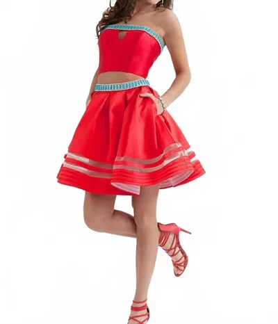 Rachel Allan Strapless Mikado Two-piece Short Dress In Red