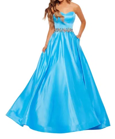 Rachel Allan Strapless Satin Ballgown In Turquoise In Blue