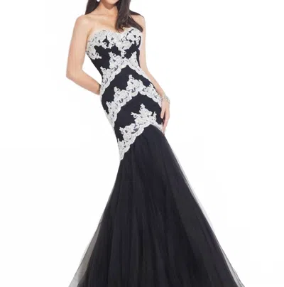 Rachel Allan Strapless Soft Tulle Mermaid Gown In Black/white