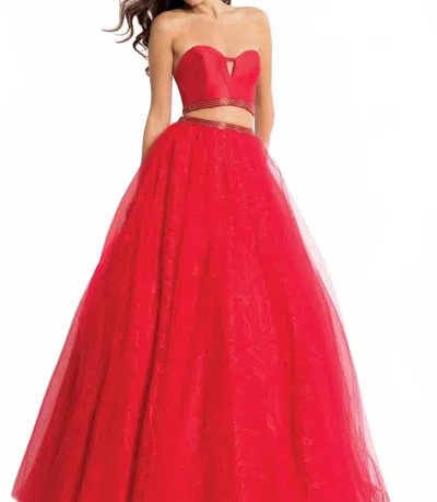 Rachel Allan Strapless Two-piece Embroidered Mikado Gown In Red