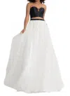 Rachel Allan Strapless Two-piece Embroidered Mikado Gown In Black/white In Multi