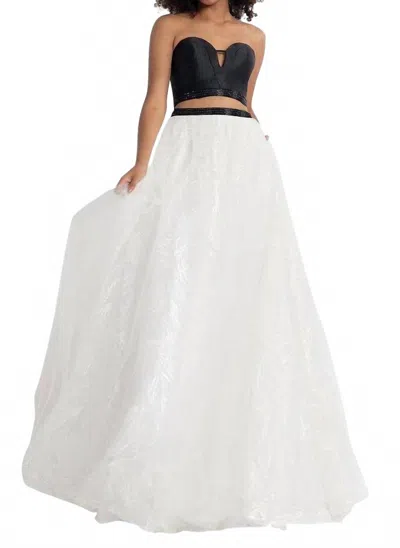 Rachel Allan Strapless Two-piece Embroidered Mikado Gown In Black/white In Multi