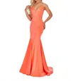 Rachel Allan Strappy Open Back Shimmer Jersey Gown With Cutouts In Hot Coral In Red