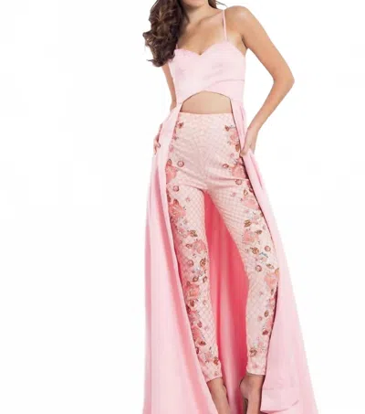 Rachel Allan Stretch Satin Gown With Beaded Pants In Pink