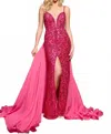 Rachel Allan Stretch Tulle Floor Length Gown In Fuchsia In Pink