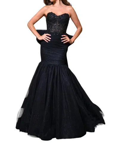 Rachel Allan Structured Bodice Mermaid Prom Dress In Black