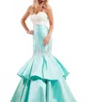 Rachel Allan Sweetheart Neck Lace Mikado Mermaid Prom Gown In Aqua Mint In Blue