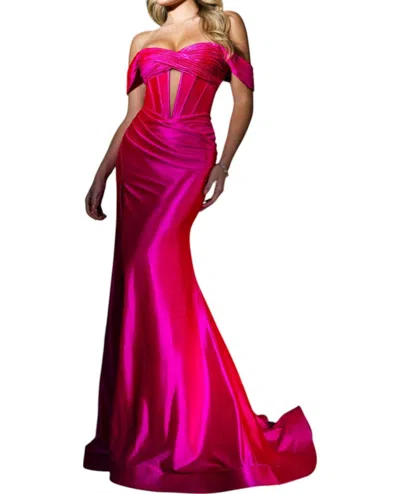 Rachel Allan Sweetheart Off Shoulder Prom Dress In Hot Pink