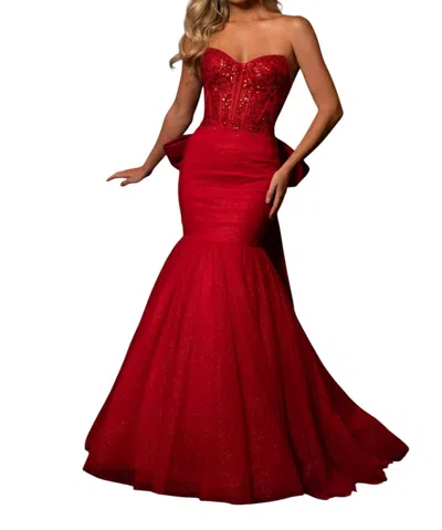 Rachel Allan Sweetheart Off Shoulder Prom Dress In Red