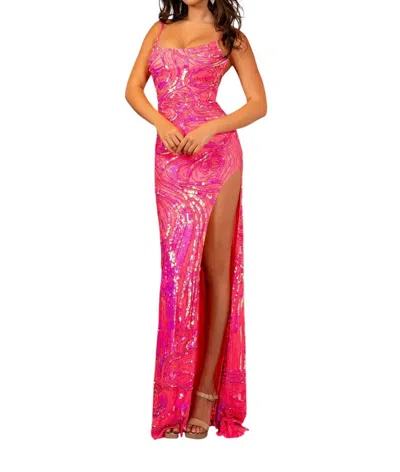 Rachel Allan Swirl Motif Prom Dress In Hot Pink