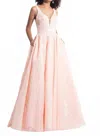 Rachel Allan Textured Sleeveless Detail Prom Gown In Blush In Pink