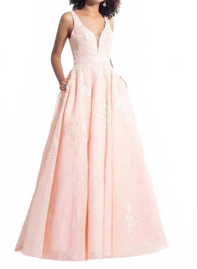 Rachel Allan Textured Sleeveless Detail Prom Gown In Blush In Pink