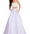 Rachel Allan Textured Two-piece Strapless Prom Gown In White/lilac In Multi