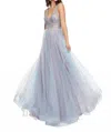 Rachel Allan Tulle A-line Prom Gown With Ab Stones In Lilac/powder Blue In Blue