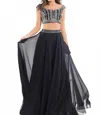 Rachel Allan Two-piece Beaded Chiffon Evening Gown In Black In Black