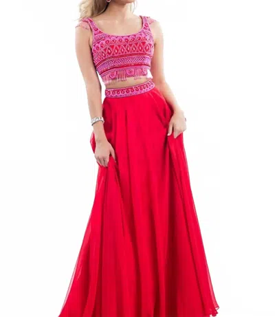 Rachel Allan Two-piece Beaded Chiffon Prom Gown In Red