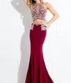 Rachel Allan Two-piece Beaded Jersey Evening Gown In Marsala In Burgundy