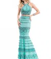 Rachel Allan Two-piece Beaded Jersey Evening Gown In Mint In Green