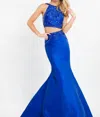 Rachel Allan Two-piece Beaded Mermaid Prom Gown In Royal In Blue