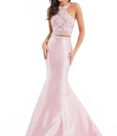 Rachel Allan Two-piece Beaded Mikado Prom Gown In Blush In Pink