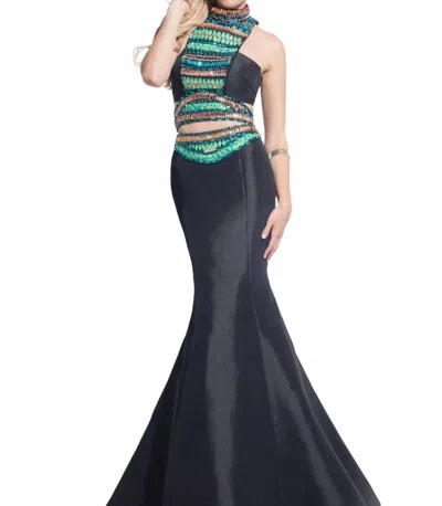 Rachel Allan Two-piece Beaded Taffeta Mermaid Gown In Black In Blue