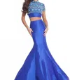 Rachel Allan Two-piece Beaded Taffeta Mermaid Prom Gown In Royal In Blue