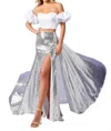 Rachel Allan Two-piece Bubble Sleeve Prom Dress In White/silver In Metallic