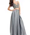 Rachel Allan Two-piece Chiffon Prom Dress In Grey In Gray