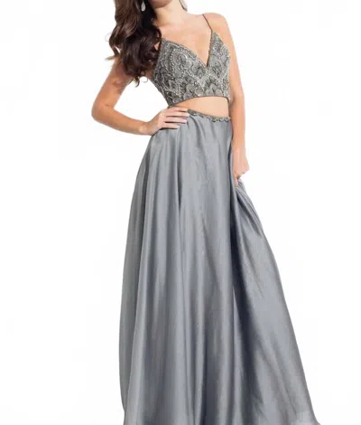 Rachel Allan Two-piece Chiffon Prom Dress In Grey In Gray