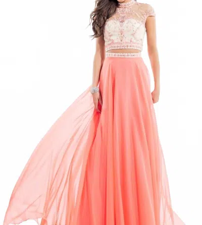 Rachel Allan Two-piece Embellished Chiffon Gown In Coral In Pink