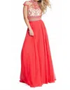 Rachel Allan Two-piece Embellished Chiffon Gown In Red In Red