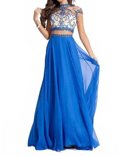Rachel Allan Two-piece Embellished Chiffon Gown In Royal In Blue