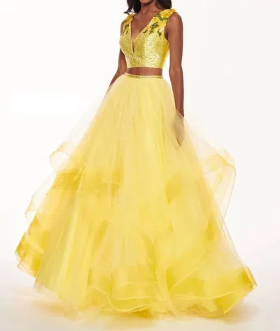 Rachel Allan Two-piece Embellished Tulle Gown In Yellow