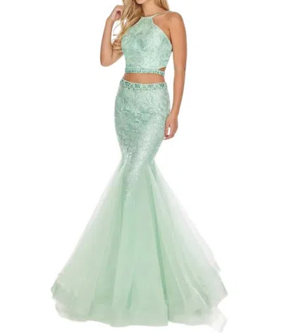 Rachel Allan Two-piece Glittering Prom Dress In Mint In Green