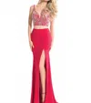 Rachel Allan Two-piece Jersey Embroidered Gown With High Slit In Red