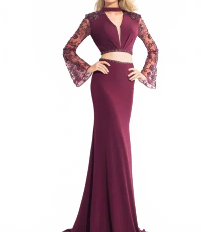 Rachel Allan Two-piece Jersey Evening Gown In Black Cherry In Burgundy