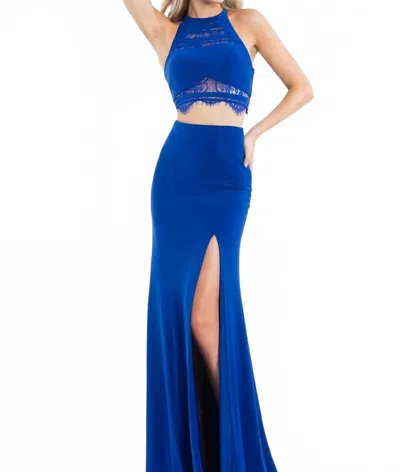 Rachel Allan Two-piece Jersey Gown With Lace Trims In Royal In Blue
