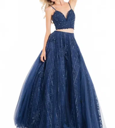 Rachel Allan Two-piece Lace Sparkle Tulle Ball Gown In Navy In Blue