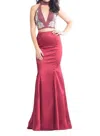Rachel Allan Two Piece Long Halter Prom Dress In Marsala In Red