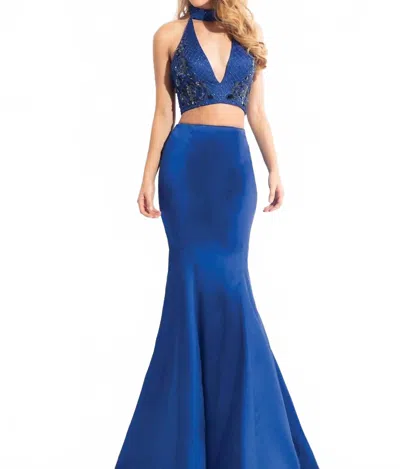 Rachel Allan Two Piece Long Halter Prom Dress In Royal In Blue