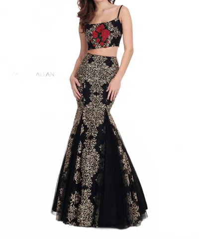 Rachel Allan Two-piece Long Mermaid Gown In Black