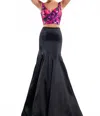 Rachel Allan Two-piece Mikado Mermaid Gown In Fuchsia/black In Multi