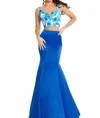 Rachel Allan Two-piece Mikado Mermaid Gown In Ocean/royal In Multi