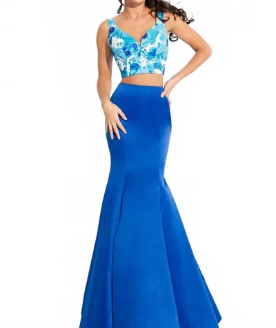 Rachel Allan Two-piece Mikado Mermaid Gown In Ocean/royal In Multi
